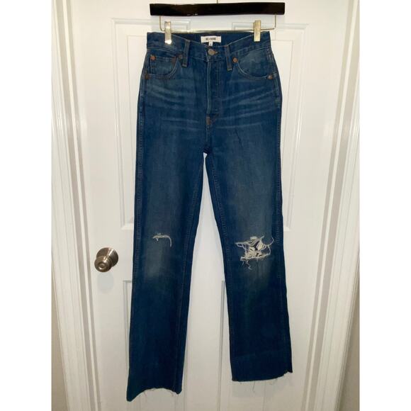 RE/DONE 90s High Rise Loose Straight Leg Jeans Destroyed Broken Blue size 24 - Picture 1 of 6